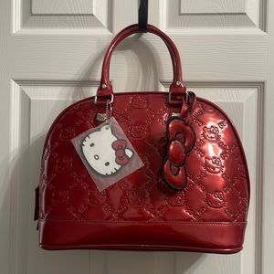 NWT HELLO KITTY Loungefly Sanrio red patent logo embossed dome tote